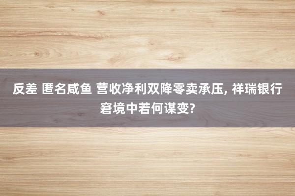 反差 匿名咸鱼 营收净利双降零卖承压， 祥瑞银行窘境中若何谋变?