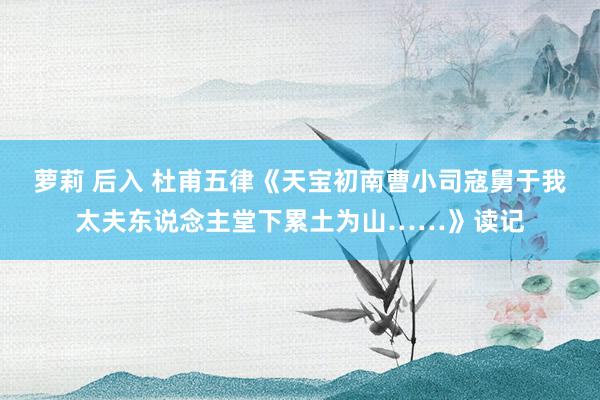 萝莉 后入 杜甫五律《天宝初南曹小司寇舅于我太夫东说念主堂下累土为山……》读记